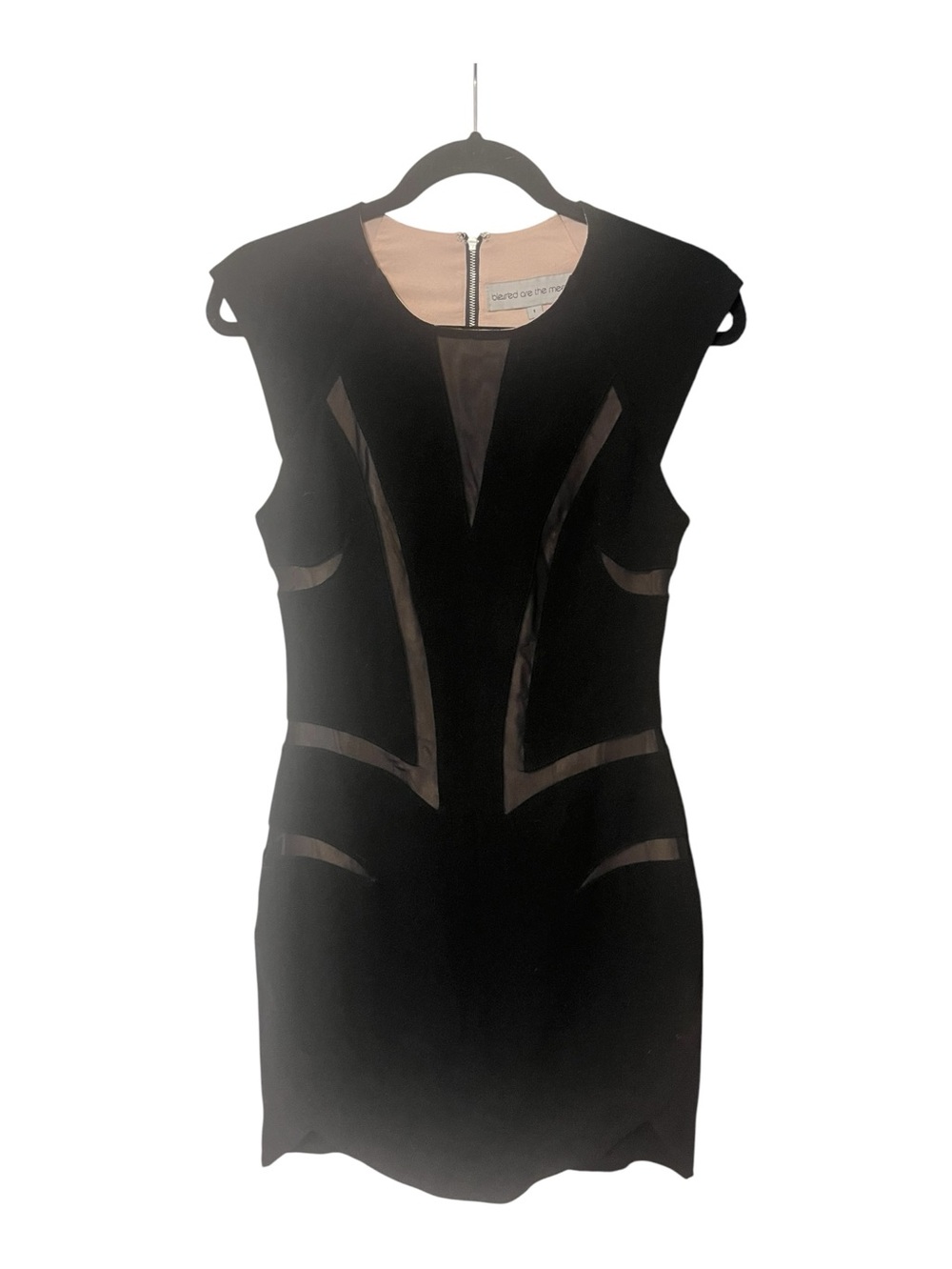 Sleeveless Black Mini Dress with Mesh Insets